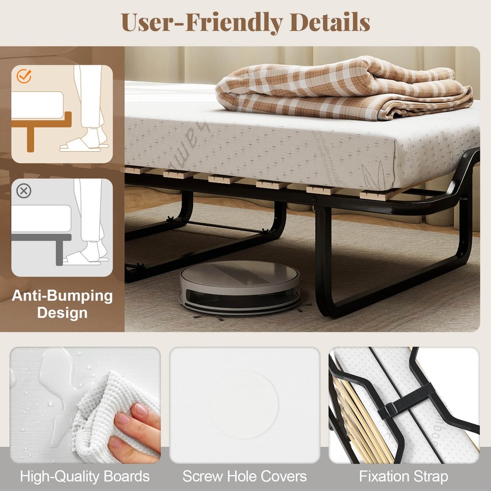 Murphy Bed Cabinet w/Mattress & Lockable Wheels, Folding Bed for Small Space