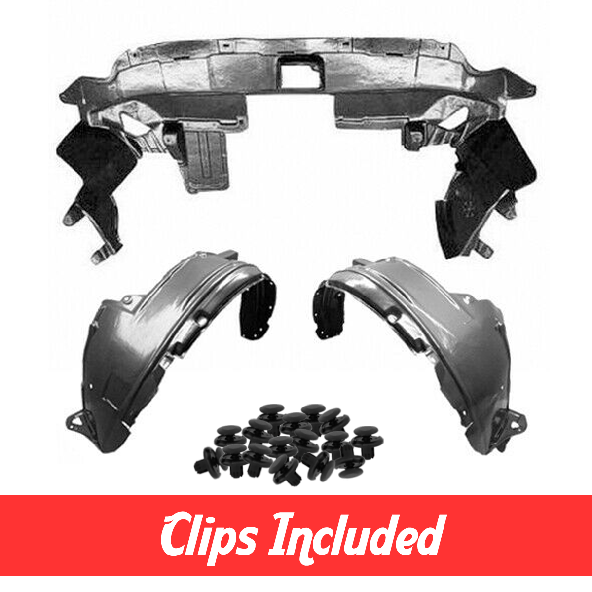 Fender Liner & Lower Engine Under Cover Set w/ Clips For 2007-2009 Honda CRV