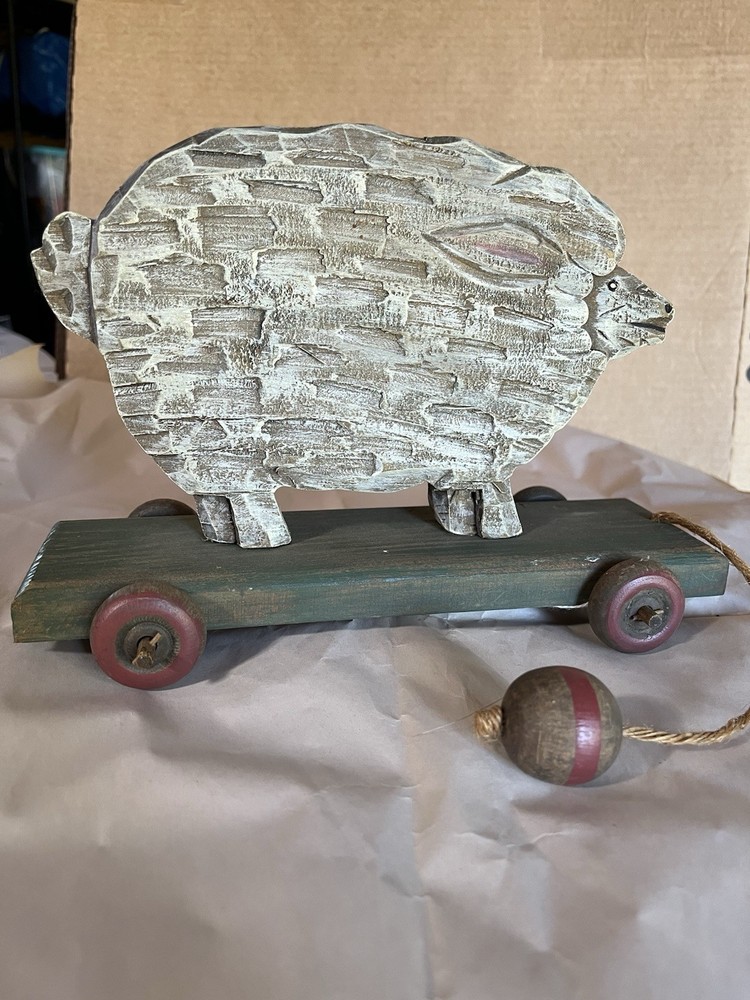 Primitive wooden sheep pull toy