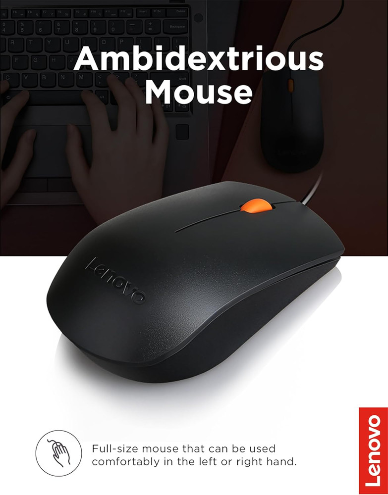 300 USB Combo, Full-Size Wired Keyboard & Mouse, Ergonomic, Left or Right Hand