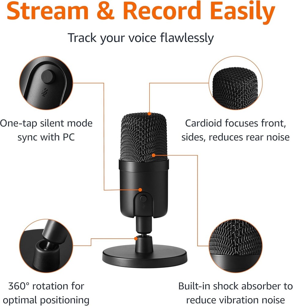 Amazon Basics USB Condenser Microphone for Streaming, Recording, and Black