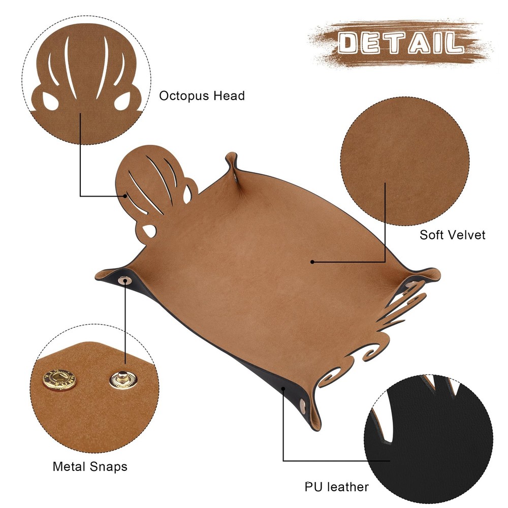 2 Pieces Octopus Dice Rolling Tray PU Leather Dice Mat Folding Scroll Dices H...