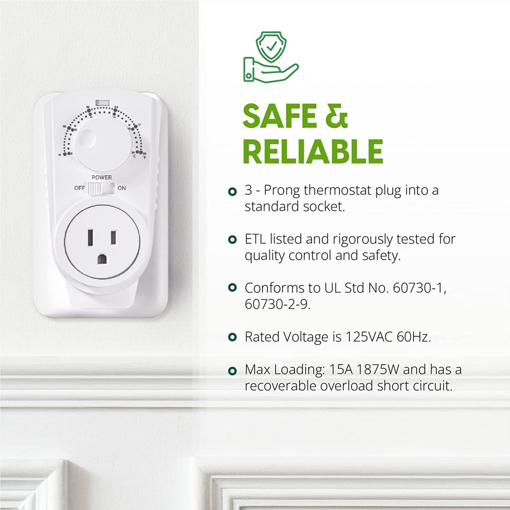 Adjustable - Universal Plugin Heating & Cooling Thermostat - Compatible with Mos