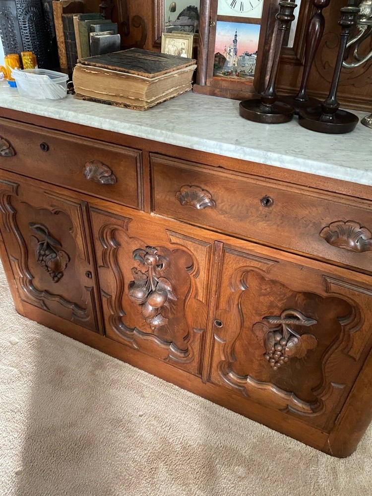 Victorian Walnut Marble Top Huntboard Buffet Sideboard