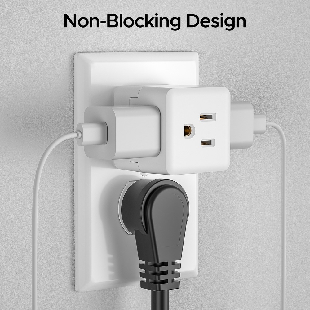 3-Outlet Wall Adapter Splitter, Non-Blocking Compact Plug Expander, ETL Listed