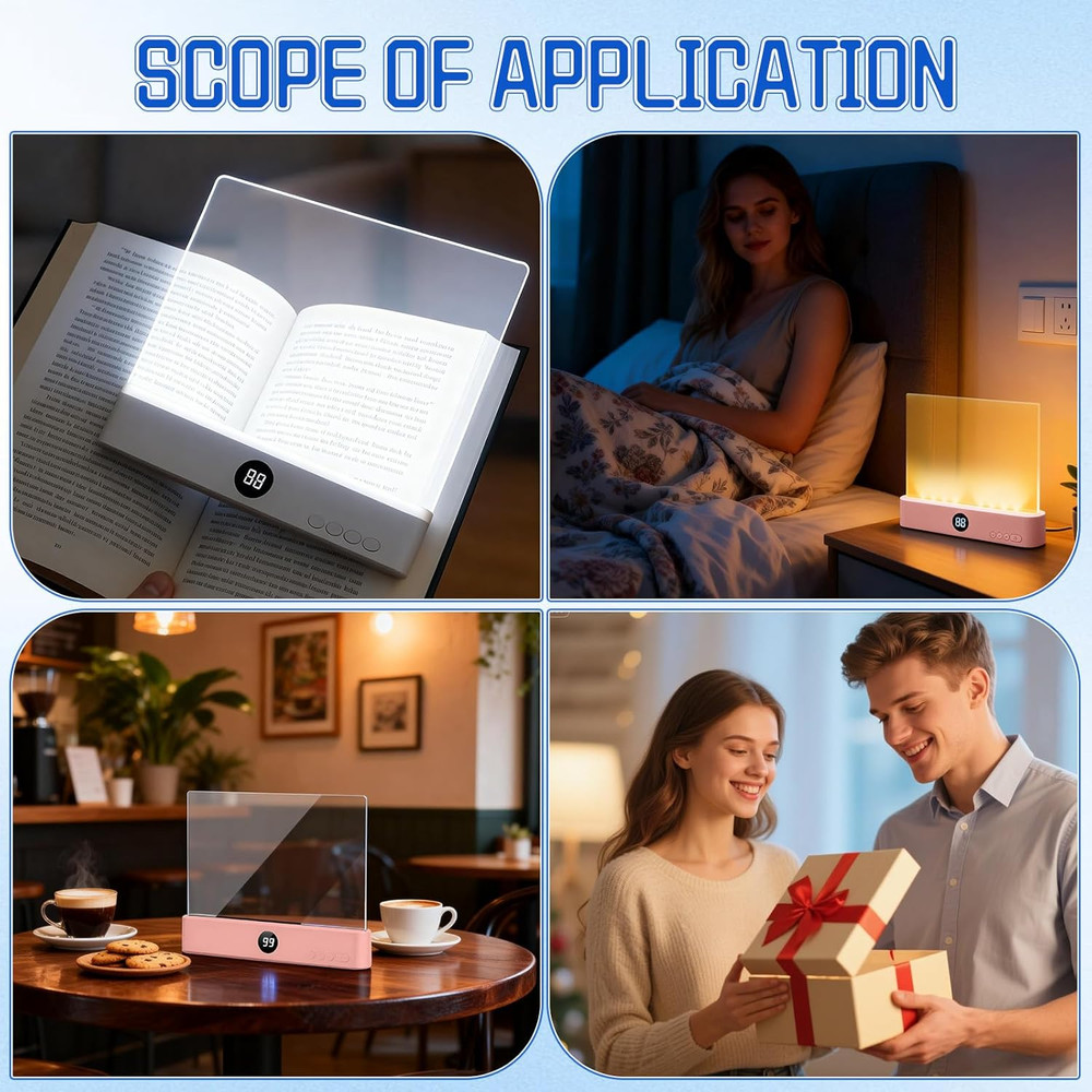 Flat Book Light, Rechargeable Clear LED Flat Reading Light with 3 Colors & Timer
