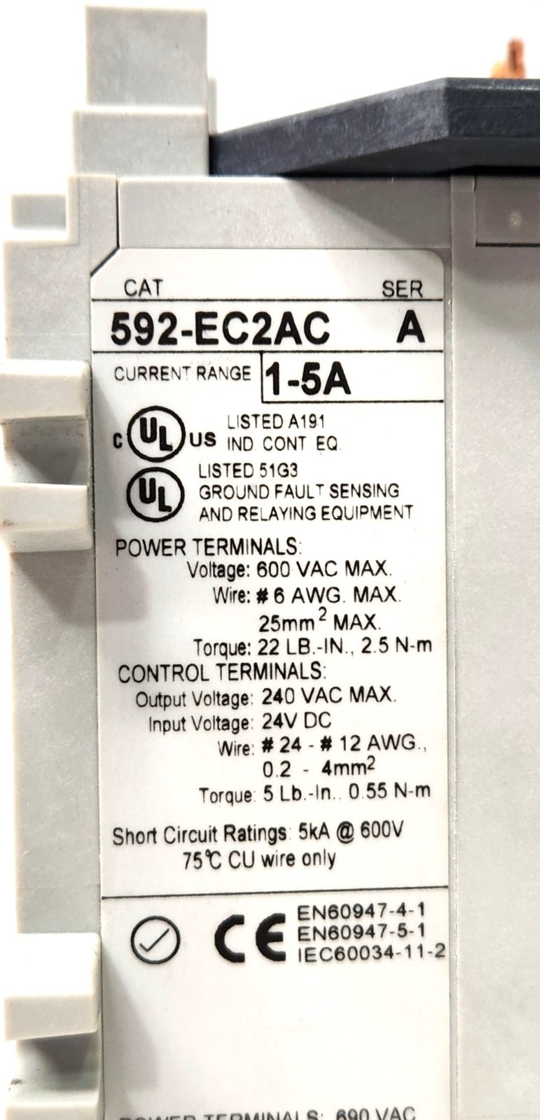 Allen-Bradley 592-EC2AC E3 Plus 1-5A Solid-State Electronic Overload Relay