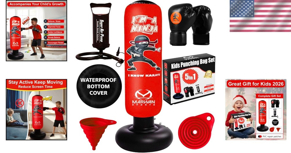Kids Ninja Inflatable Punching Bag Set