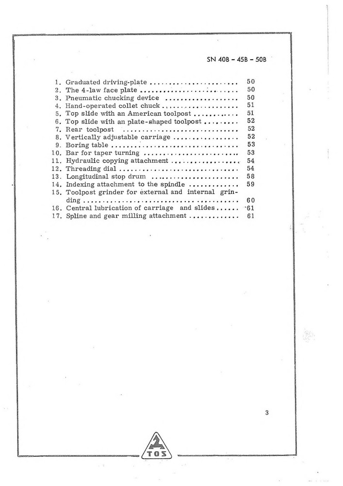 Operator & Instruction Manual TOS SN 40B-45B-50B