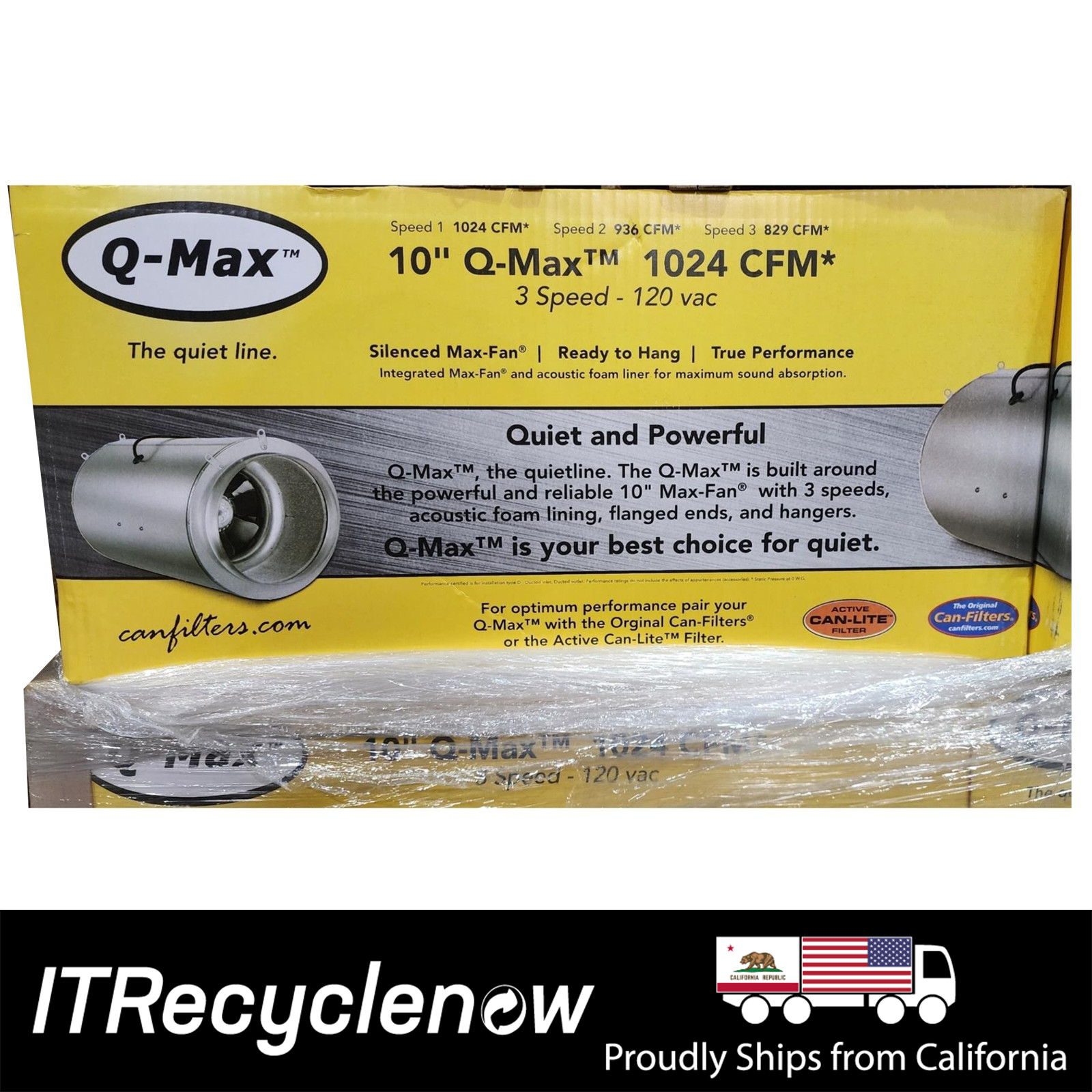 New Grow Fan Q-Max 10" 1024 CFM Inline Exhaust Ventilation Hydroponics w Muffler