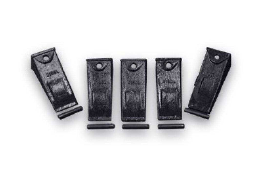 5-Pack X156L Hensley Bucket Teeth + P156 Roll Pins | Heavy Duty | 5 Pack Set