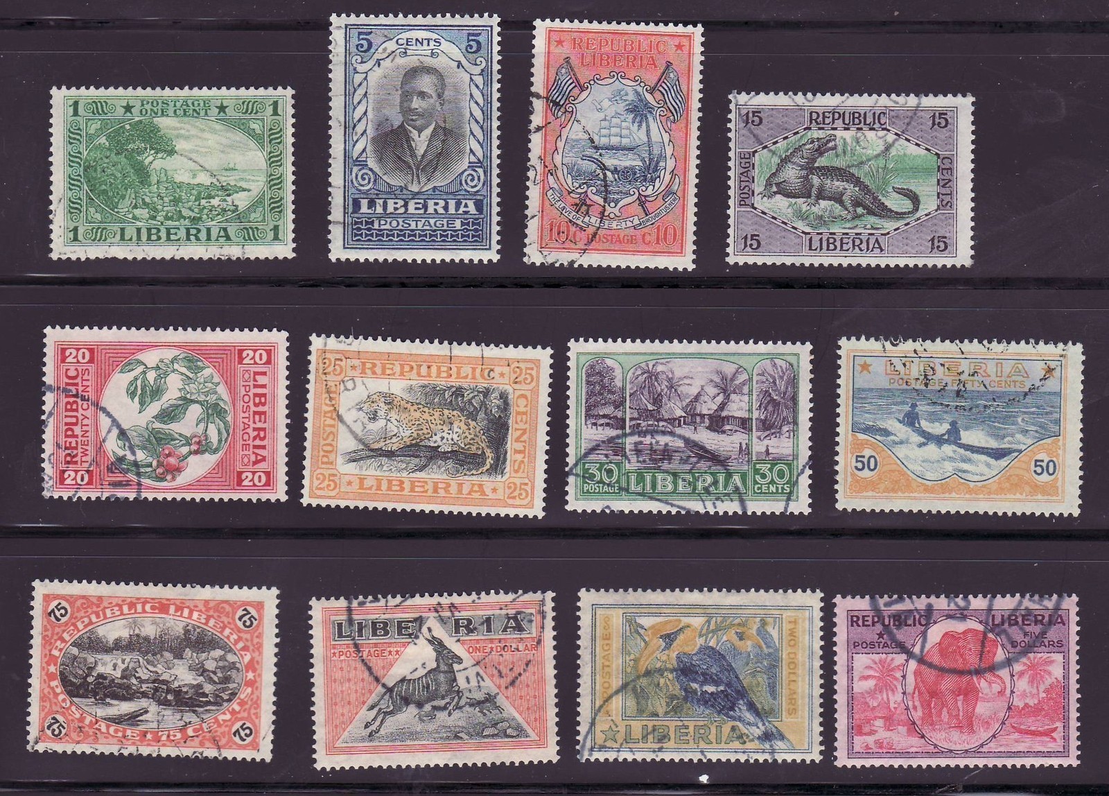 Liberia # 183-94 Complete 1921 Set Fauna Elephant.