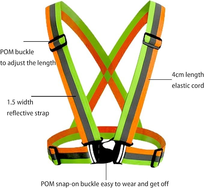 2pcs Reflective Vest, Adjustable High Visibility Reflective Green & Orange