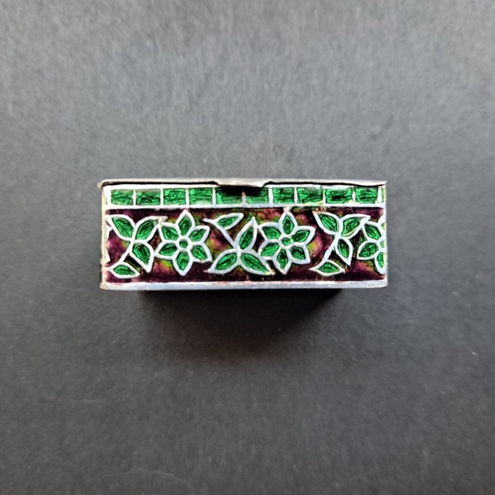 Vintage Sterling Silver Enamel Pill Box