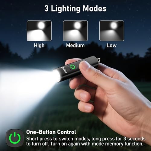 Rechargeable EDC Flashlight, 360L Mini Keychain Flash Light with 3 1 Black