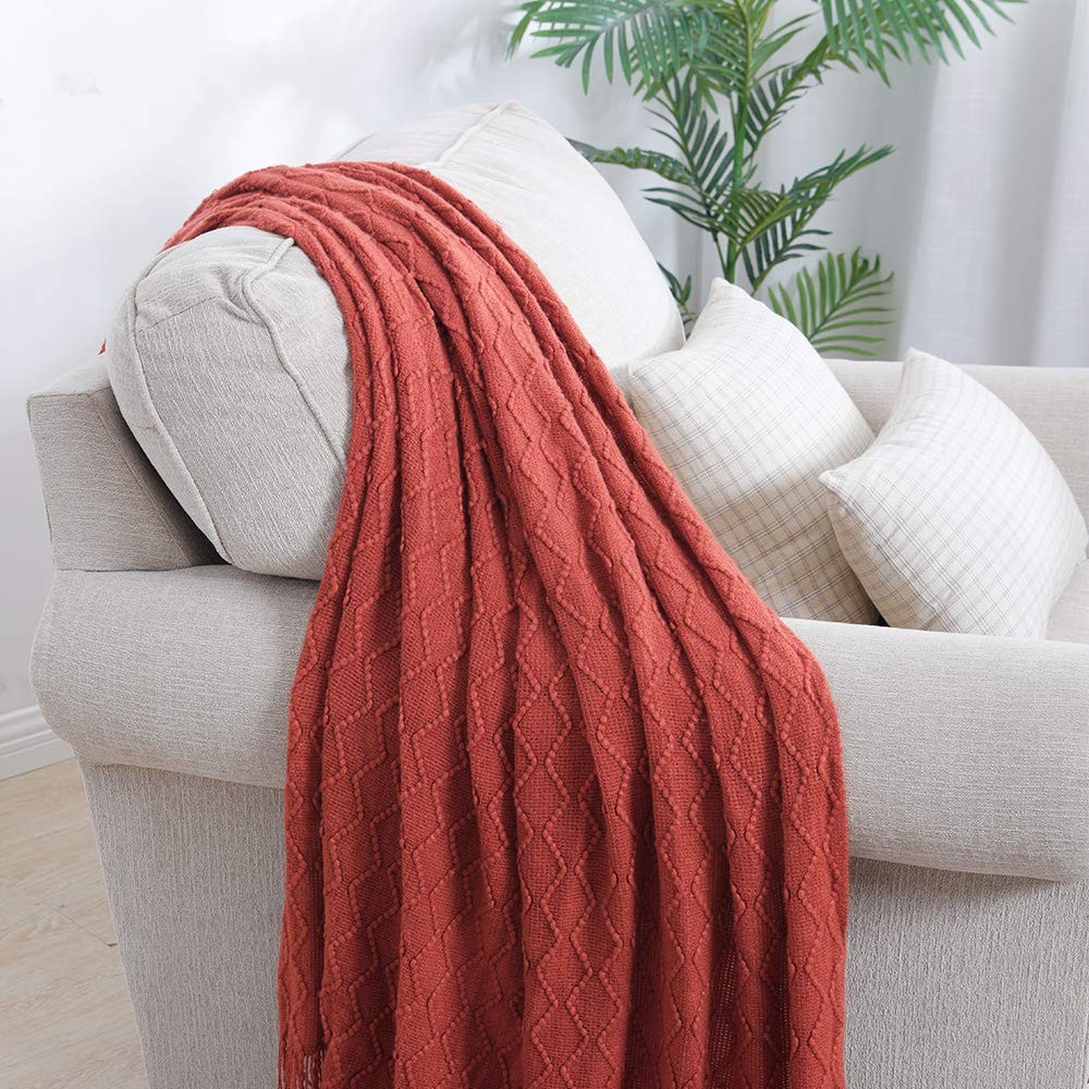 BOURINA Rust 50x60 Throw Blanket Textured Soft Sofa Couch Bed Decorative