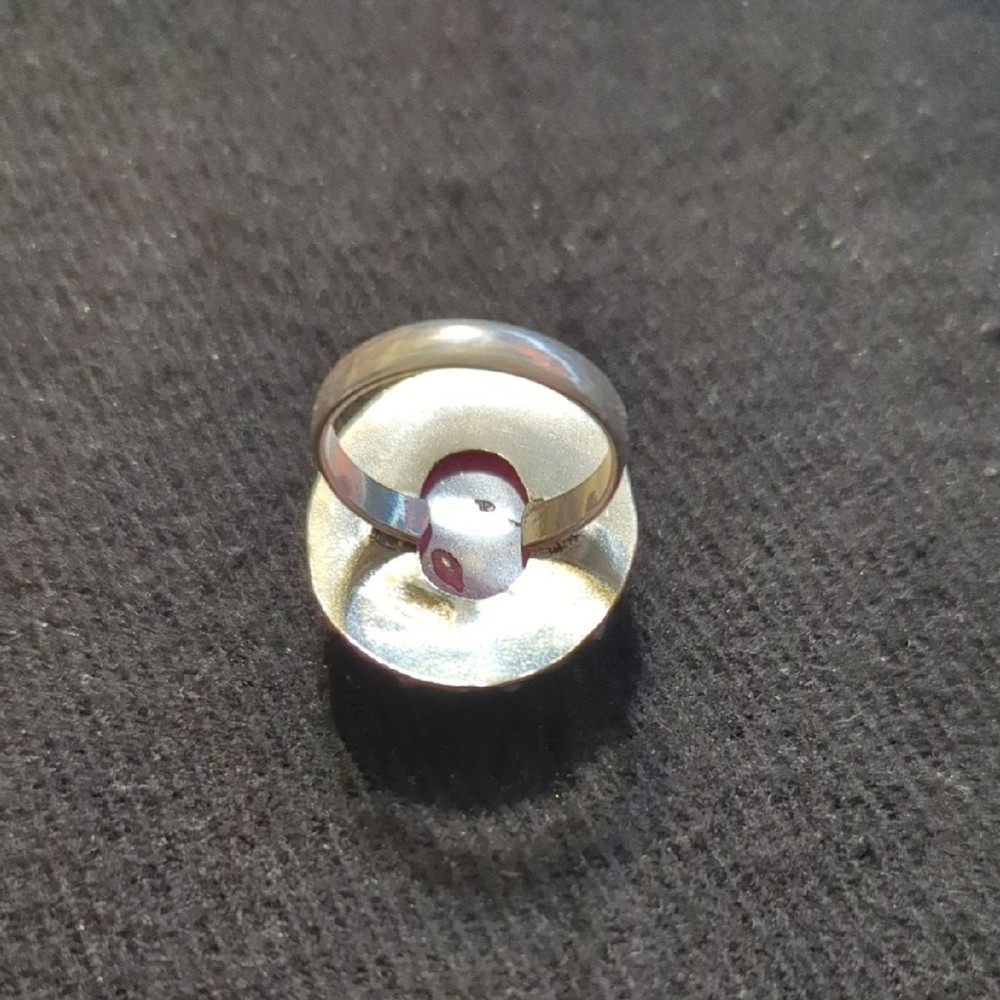 Silver Plated Faceted Pink Agate Gemstone Oval Statement Ring - Size 9.5