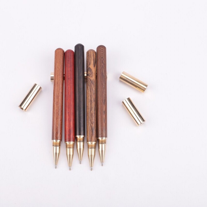 Wooden Ballpoint Pen - Natural Wood with Brass Cap - Black Ink 0.5mm