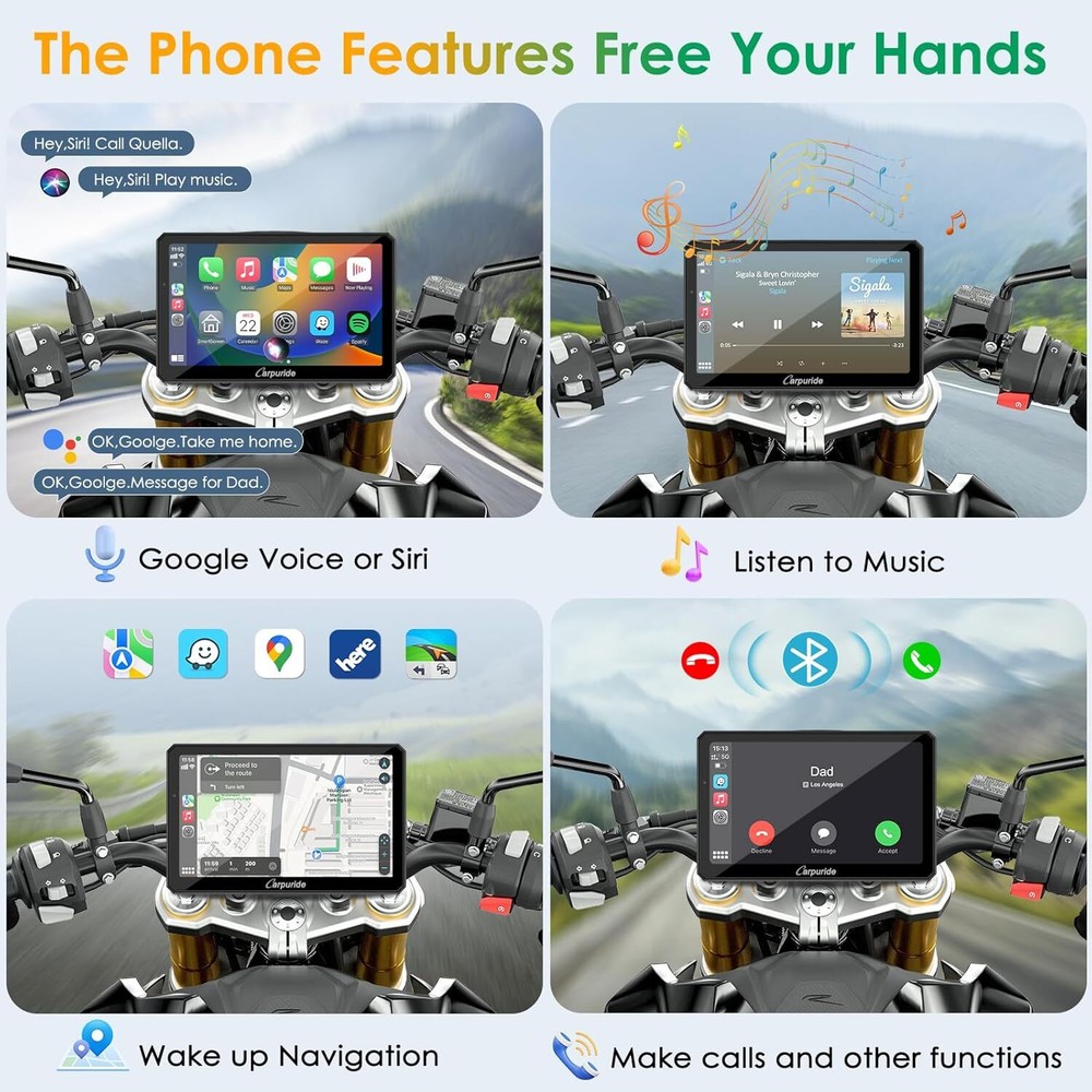 Carpuride W712D Carplay Android Auto Wired Controlle Waterproof Touchscreen GPS