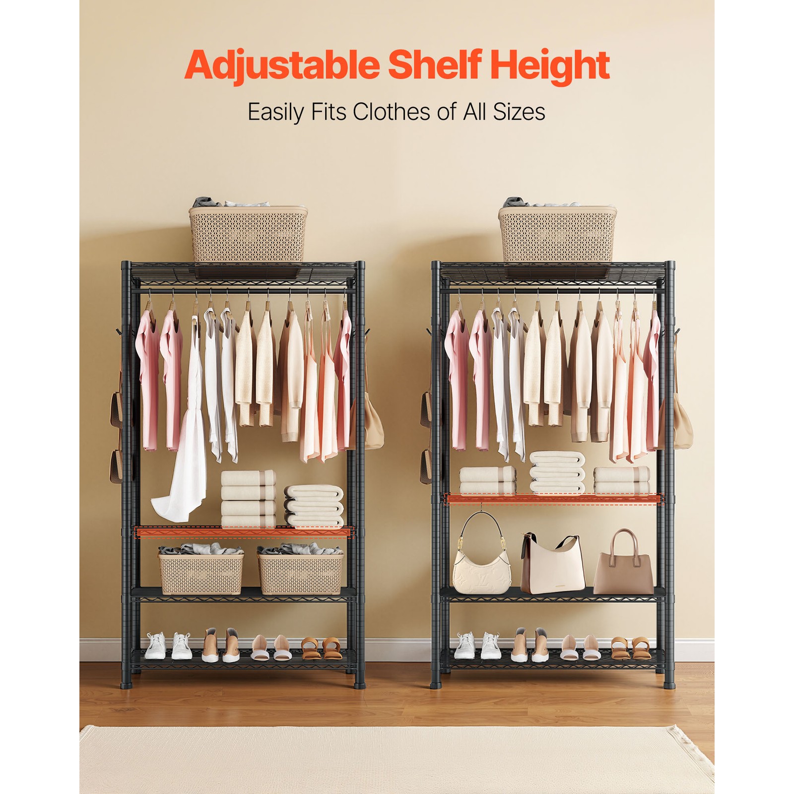 Uimoso 4-Tier Adjustable Height Garment and Closet Rack in Black