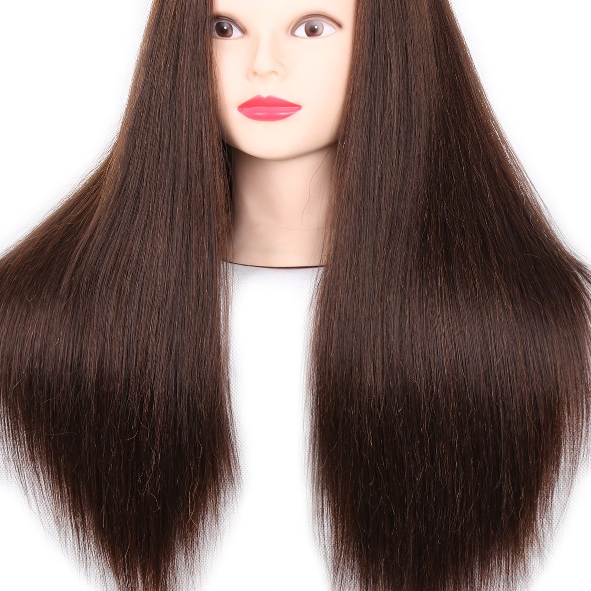 "22-24"" Mannequin Head 60% Human Hair Brown Cosmetology Training Doll"