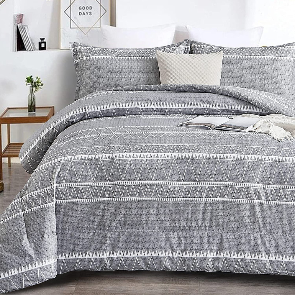 Grey Comforter King, Soft Microfiber Reversible Grey Boho down Alternative Comfo