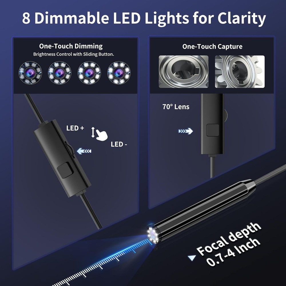 Multi-Compatible Endoscope Camera - 1920P HD Vision with 16.4ft Semi-Rigid Cable