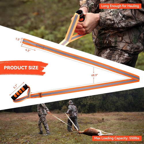 Deer Drag Ropes with Harness, 2PCS Durable Hunting Pull Strap 76"...