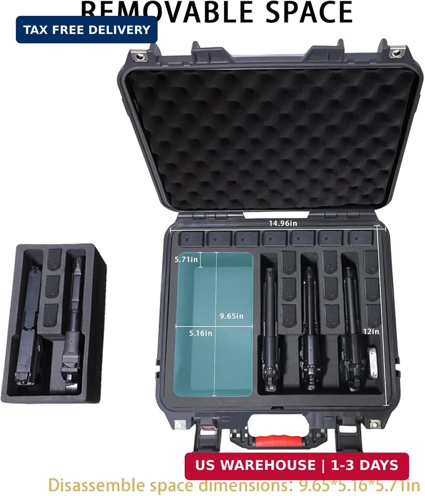 Hard shell protective storage case, capable of holding multiple handguns, pre-cu