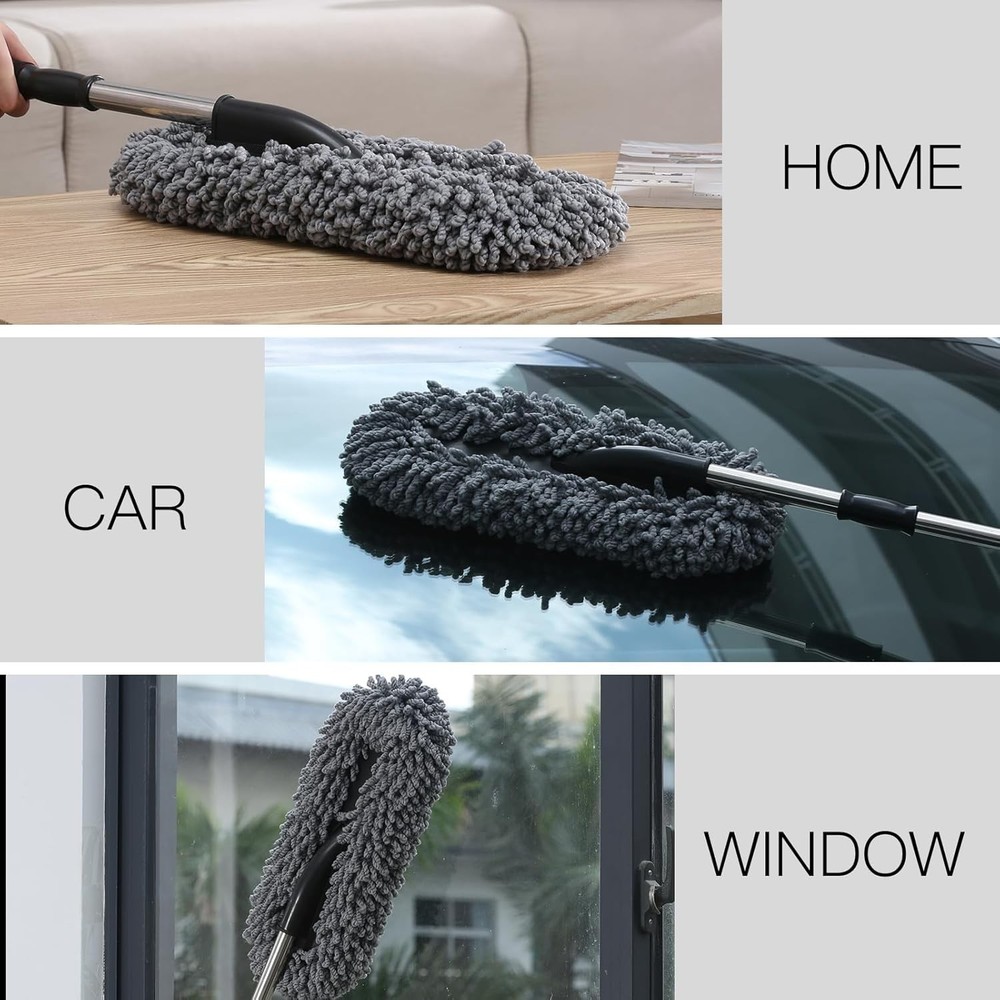 Large Microfiber Car Duster Kit - Extendable Handle for Interior & Exterior Use