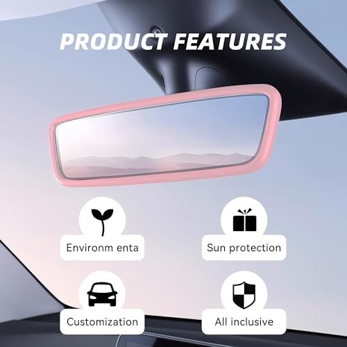 Car Rear View Mirror Protector Frame, Silicone Auto Rearview Edge Pink