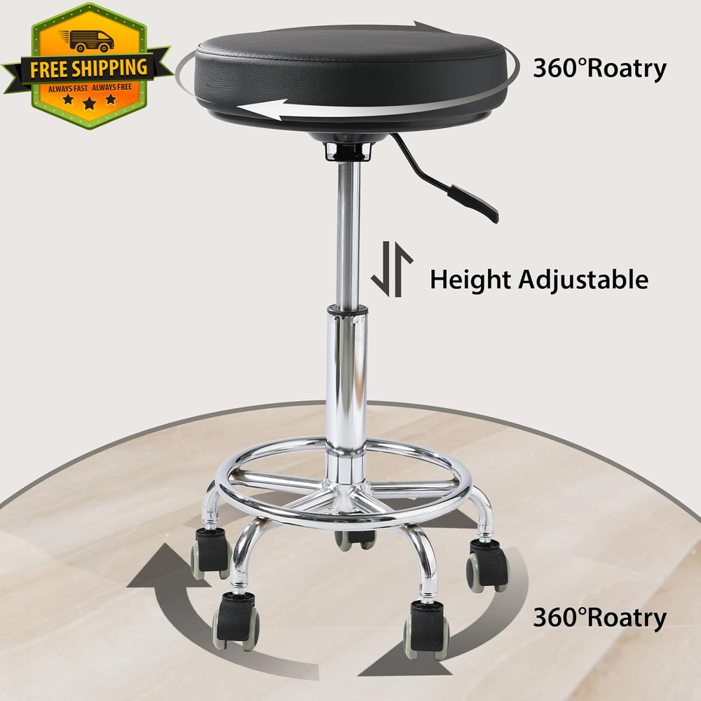 Adjustable Rolling Stool 500lb Heavy Duty Drafting Chair w Wheels Footrest