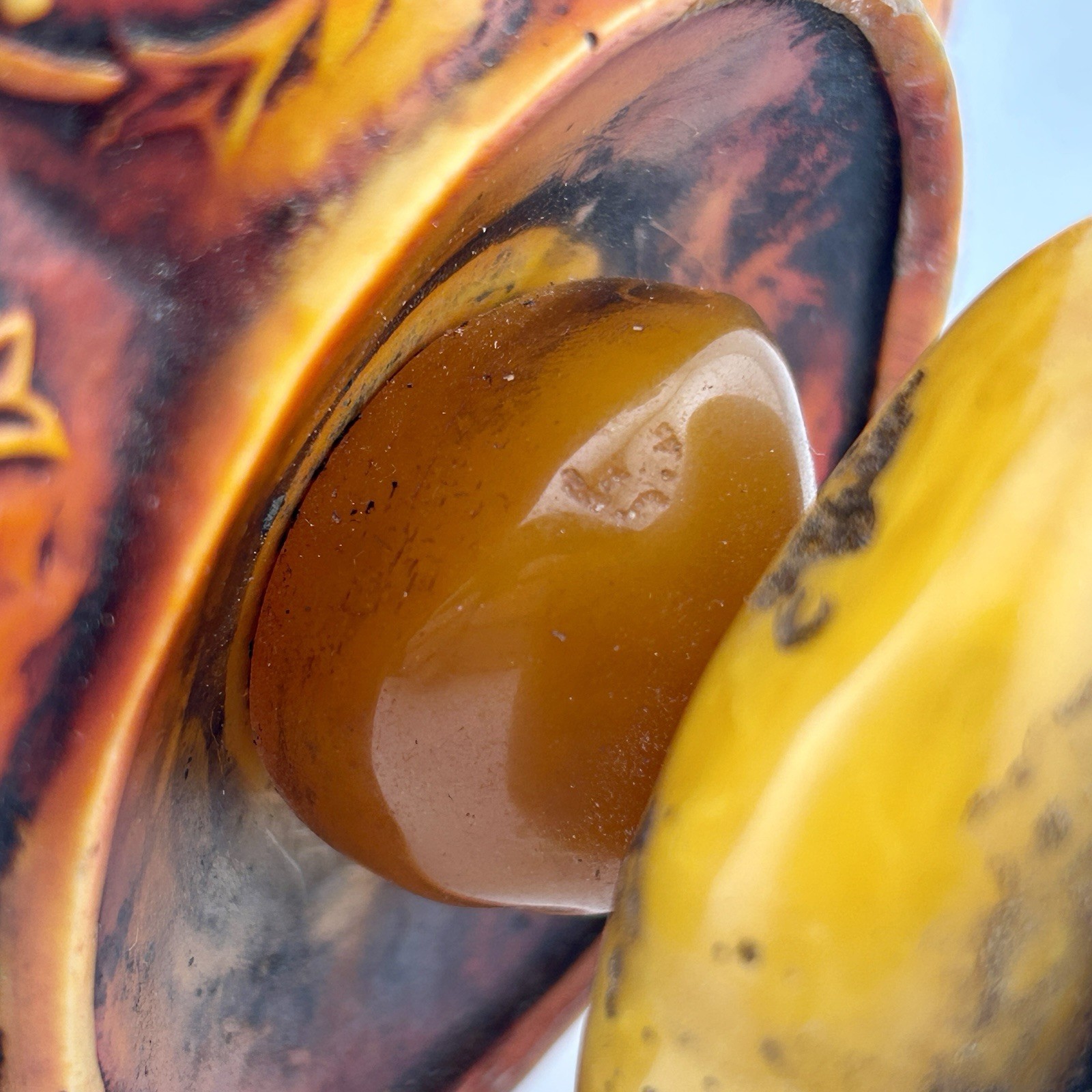 Tibetan Buddhist Prayer Wheel Resin Faux Coral, Bone, & Amber Handheld 1970s VTG