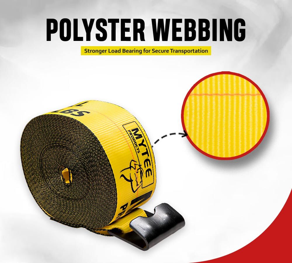 4"x65' Winch Straps w/flat hook, WLL 5400 Flatbed Tie Down Strap