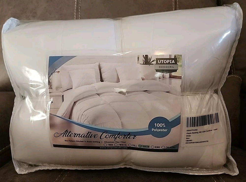 New Utopia Bedding UB0063 Queen White Box Stitched Alternative Comforter
