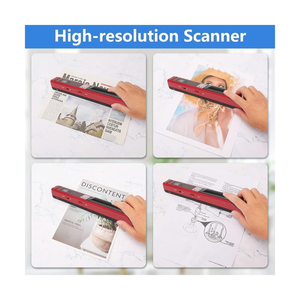 Ymiko A4 Document Scanner - Portable Handheld Scanner (Red)