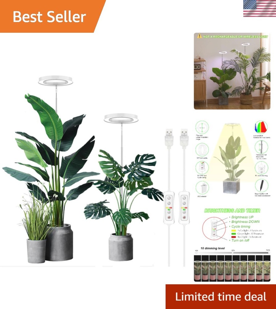 Height Adjustable Indoor Plant Grow Light with Timer - Dimmable LED 2 Pack