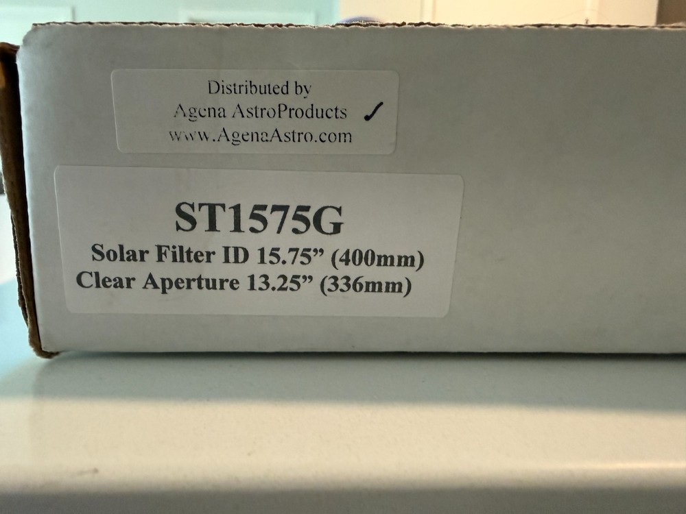 Spectrum Telescope Custom Solar Filter - 15.75"/400mm, Clear Aperture, Excellent