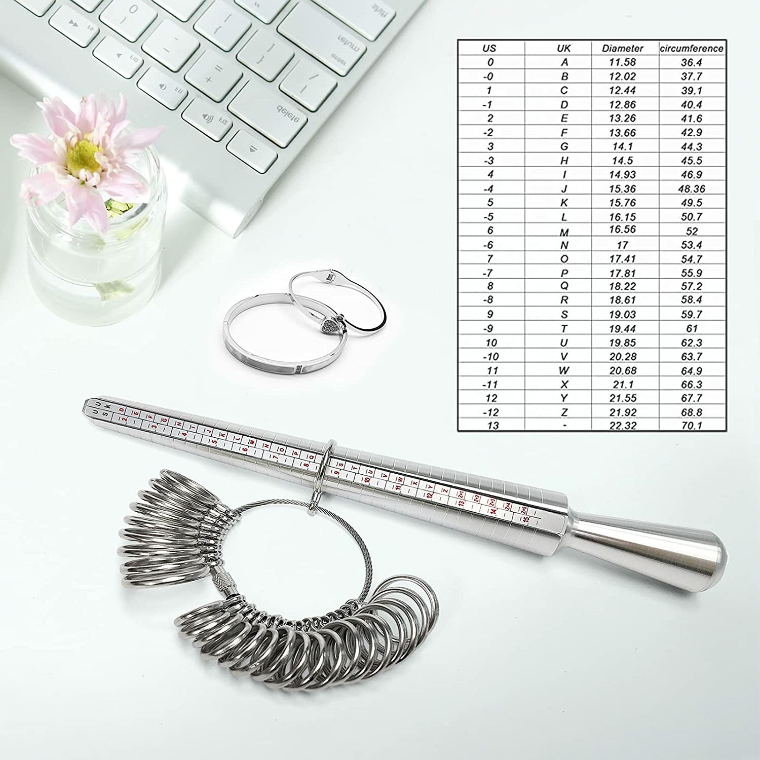Metal Ring Sizer Gauge Mandrel Finger Sizing Measure Stick Standard Tool Sliver