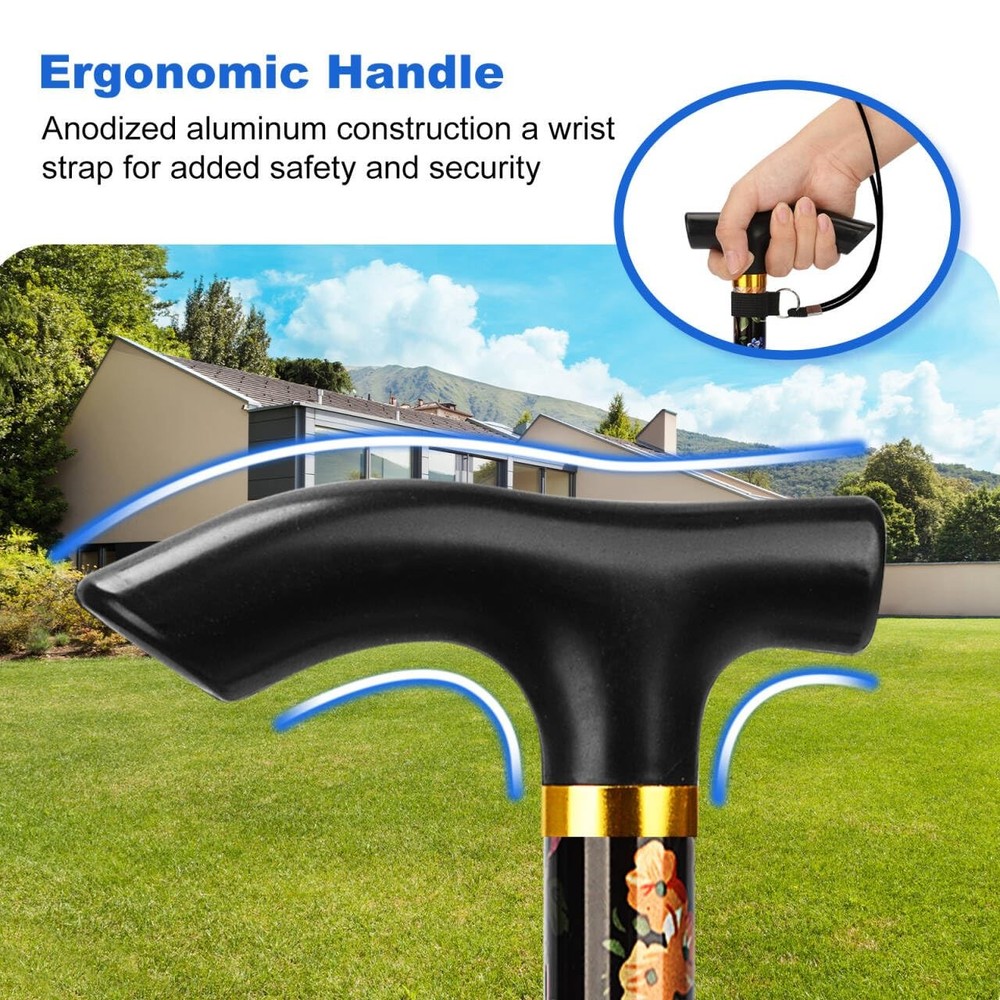 Folding Cane, 5-Level Adjustable Height Walking Stick Lightweight Wrist Straps