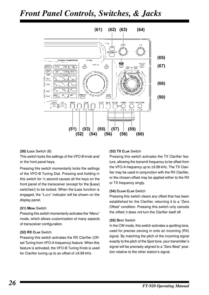 Yaesu FT-920 — OPERATING MANUAL Guide Documentation — 98 Pg — Half Size 5.5x8.5