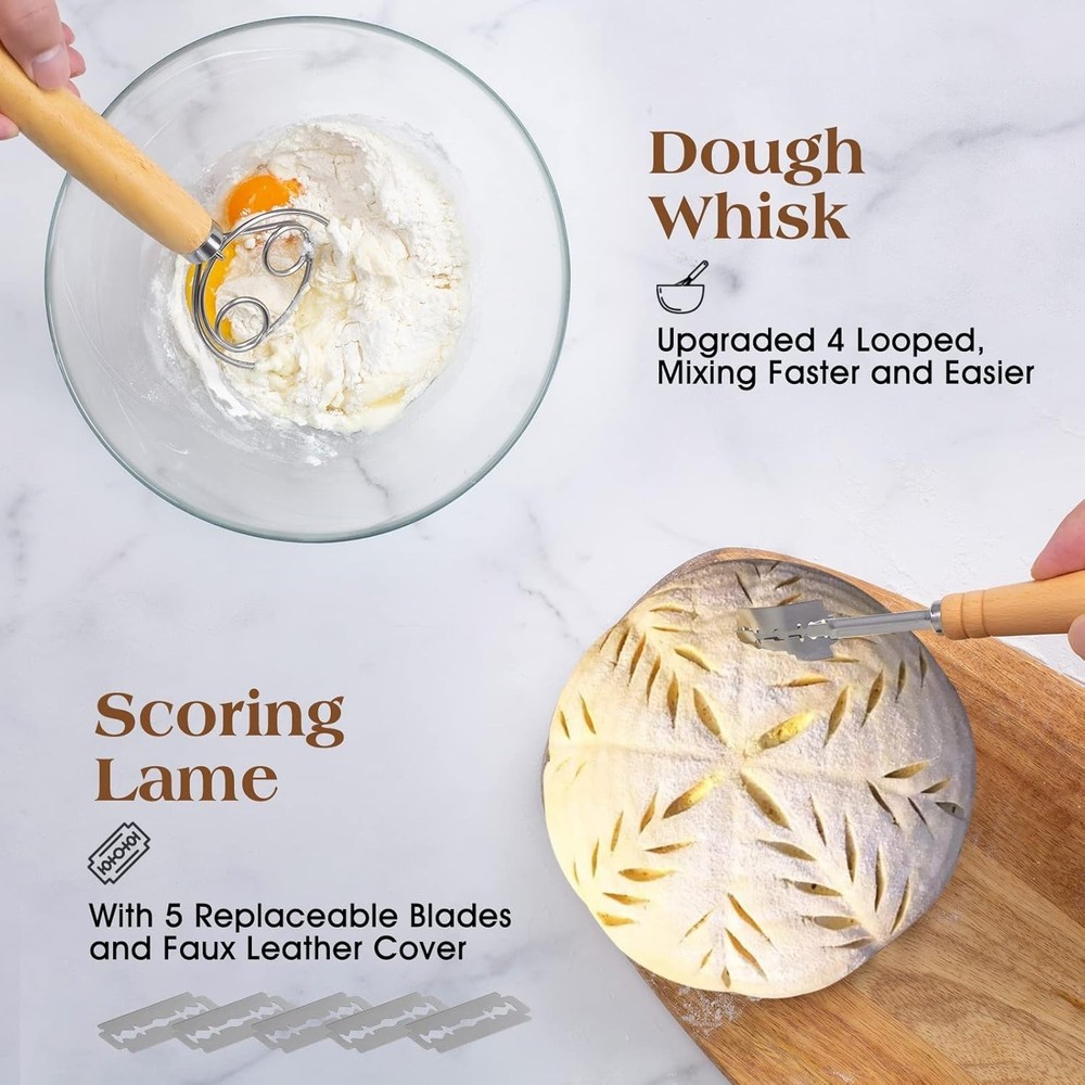 Eco-Friendly Sourdough Starter Kit: 10 Tools & Rattan Baskets for Bread Artisans