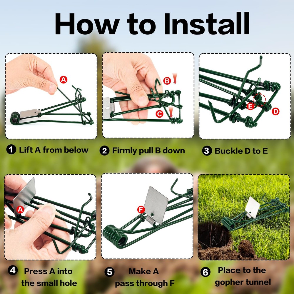 10 Pack Gopher Traps Reusable Metal Gopher Trap, Easy Set Weather Proof Mole...