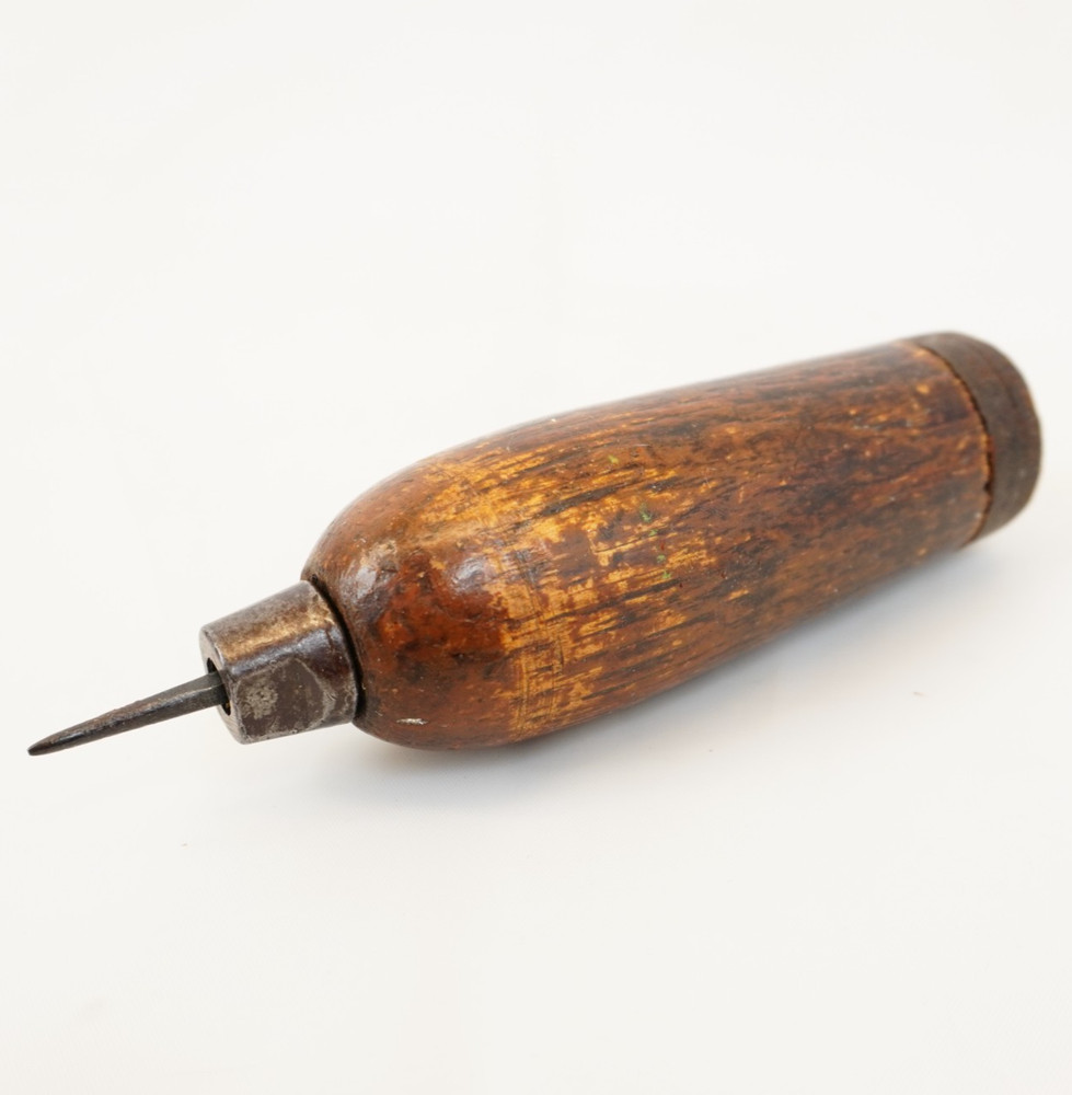 Antique Heavy Duty Leather Sewing Awl - Rare Square Shank Needle - Solid Core