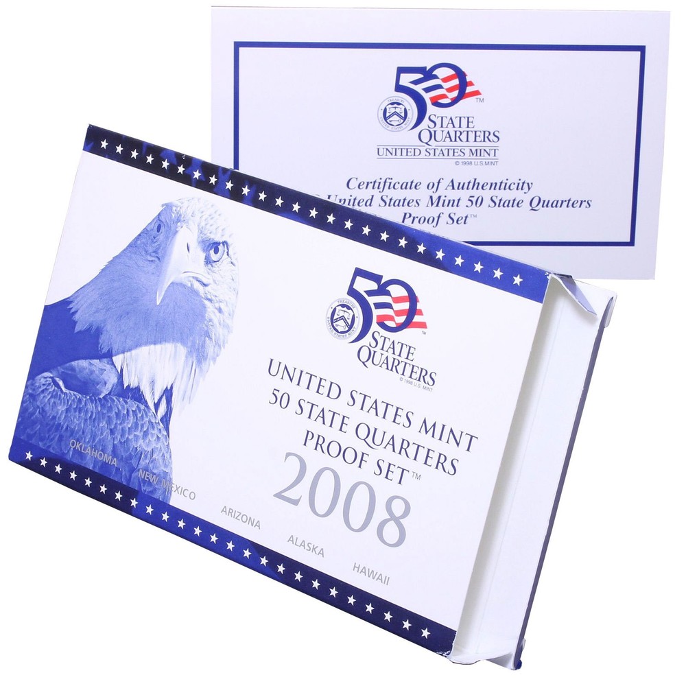 Empty Packaging Replacement Clad Quarter Proof Set Box & COA No Coins 2008
