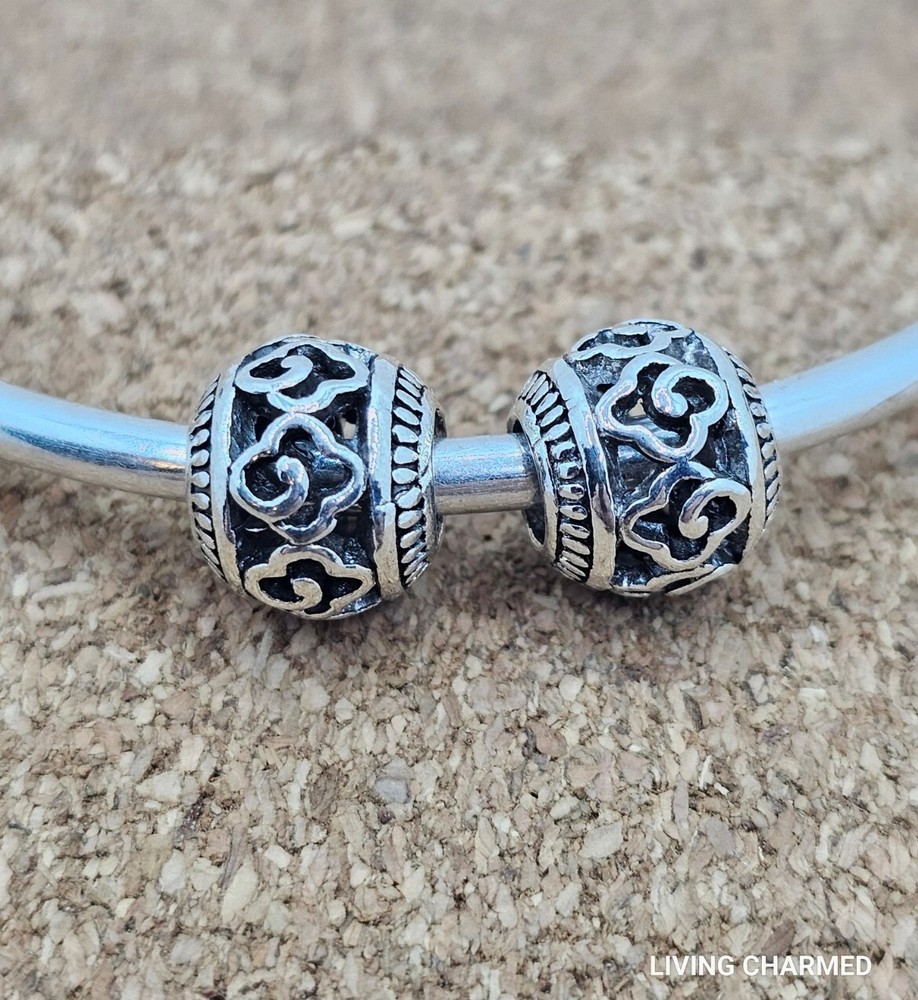 2 Authentic Swirl Silver European Spacer Charm Beads