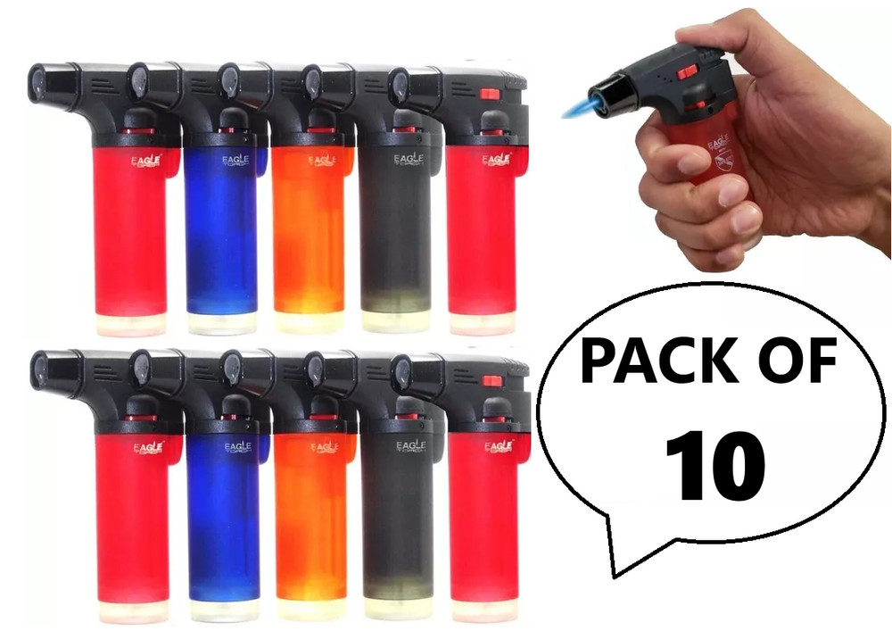 10 Pack Eagle Torch Gun Lighter Butane Jet Windproof Adjustable Flame Refillable
