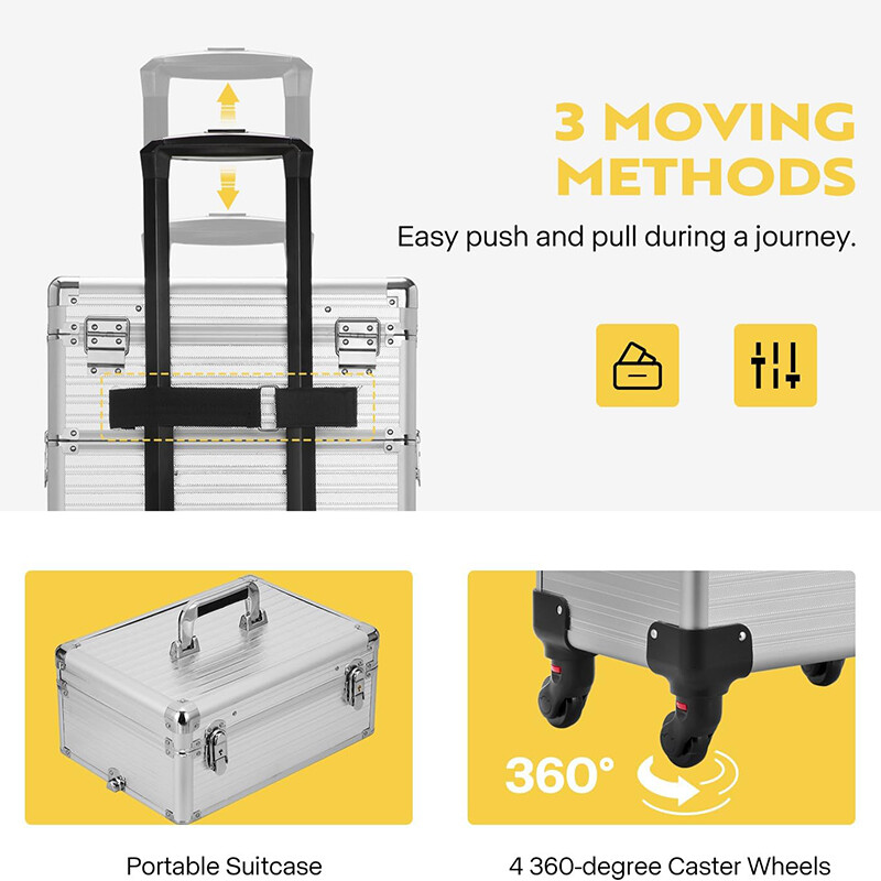 Rolling Makeup Train Case Cosmetic Trolley Organizer Travel w/LED LIght & Mirror