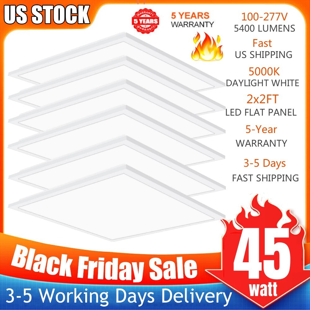 6 Pack 45 Watt 2x2FT LED Flat Panel Light, Recessed Back-Lit LED Troffer Fixture