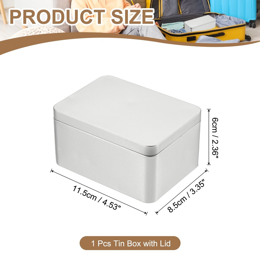 4.5"x3.3"x2.3" Rectangular Tin Box Metal Storage Tin Box with Lid Silver